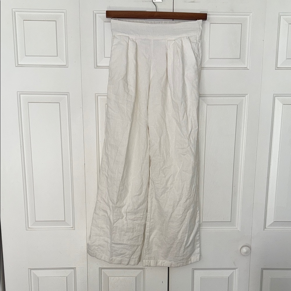 White Wide-Leg Linen Pants